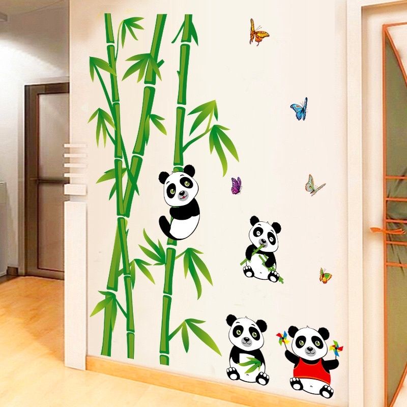 Decal dán tường gấu trúc ôm cây sẵn keo, siêu đáng yêu