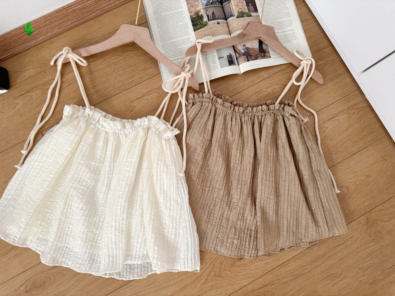 Áo hai dây babydoll voan xốp cột nơ hai bên vai may hai lớp nhẹ nhàng, đang yêu PC