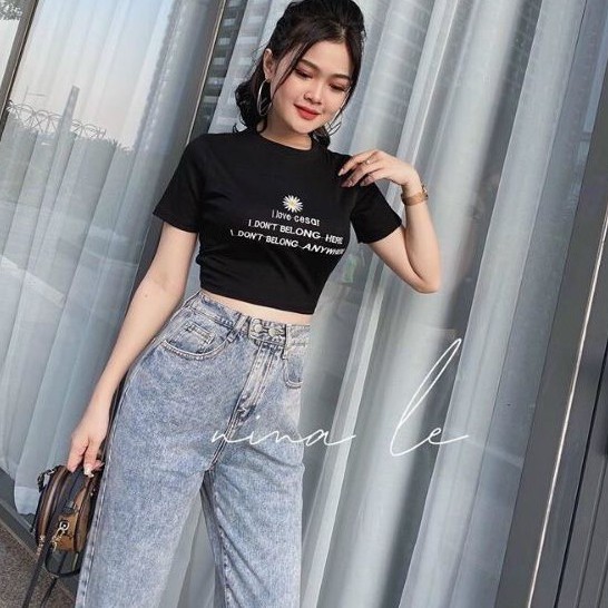 [HCM]Áo thun croptop ôm hoa cúc thêu