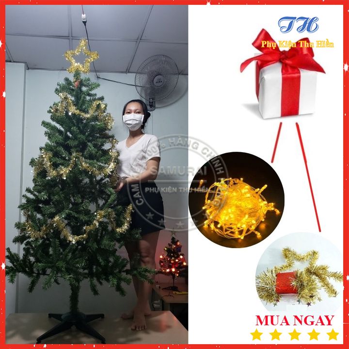 Cây Thông Noel 1M8 KÈM DÂY ĐÈN LED Ngôi Sao Đỉnh Và Dây Kim Tuyến Trang Trí Giáng Sinh  LP-TNQC-6