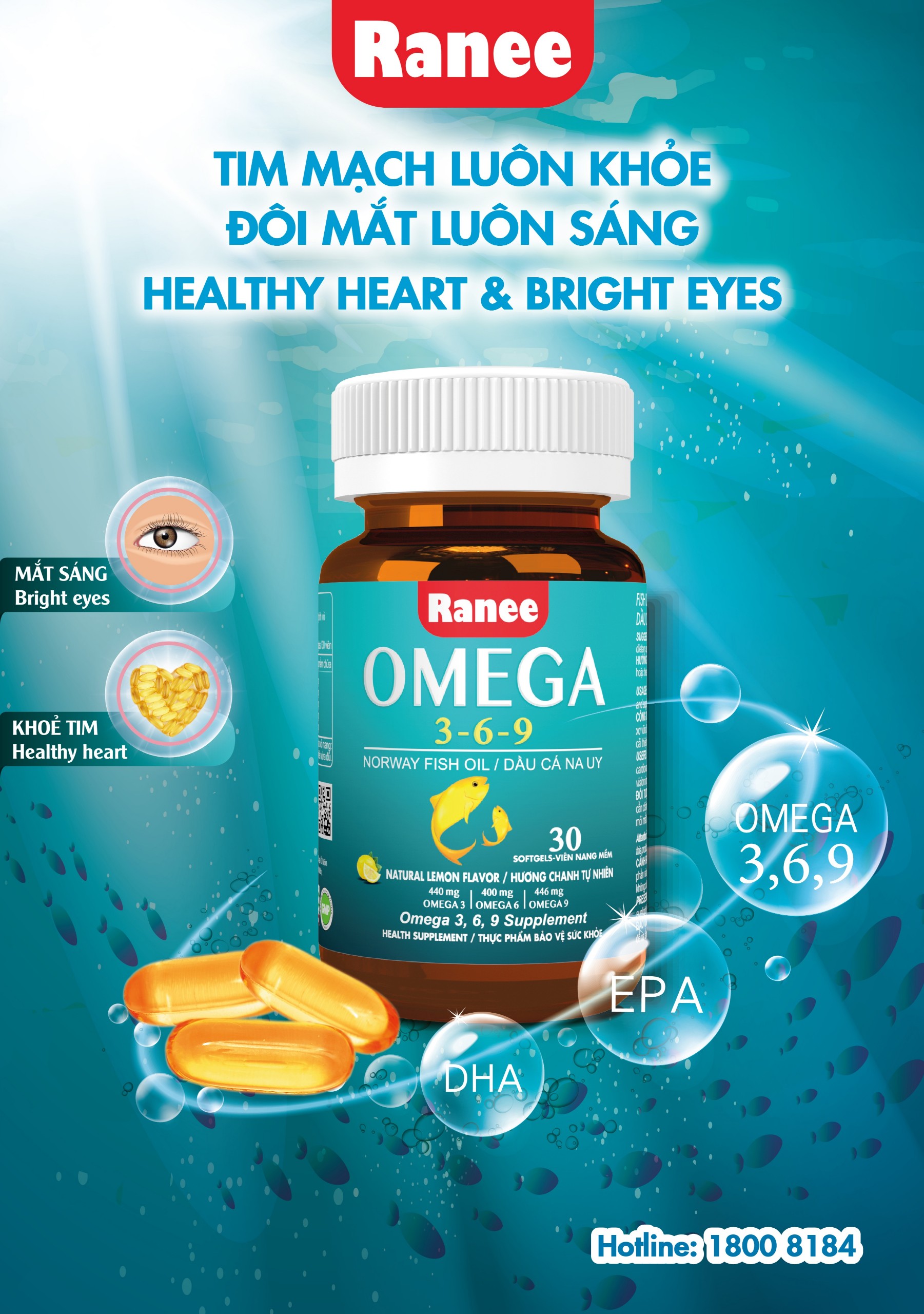 Viên Nang Ranee Omega 3,6,9 (Hộp 30 viên) - khỏe tim, sáng mắt