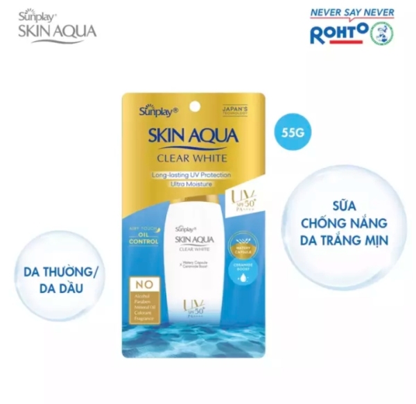 Sữa Chống Nắng Dưỡng Da Trắng Mịn Tối Ưu Sunplay Skin Aqua Clear White SPF50+ PA++++ (55g)