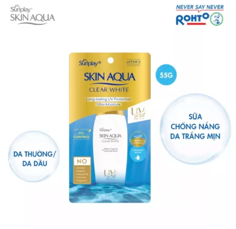 Sữa Chống Nắng Dưỡng Da Trắng Mịn Tối Ưu Sunplay Skin Aqua Clear White SPF50+ PA++++ (55g) nhập khẩu