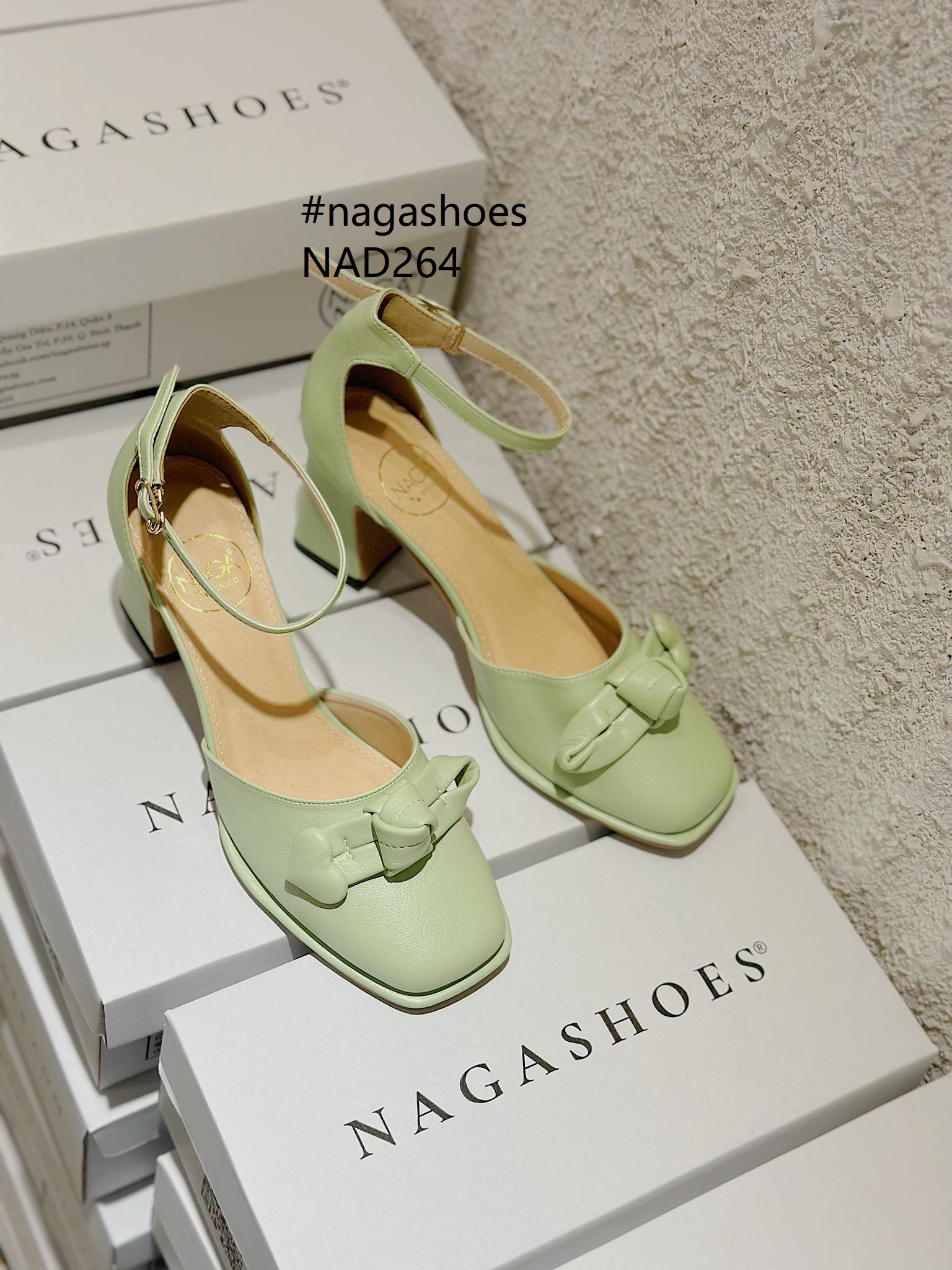 Cao gót nagashoes đính phụ kiện trái tim bọc da 7p nac264
