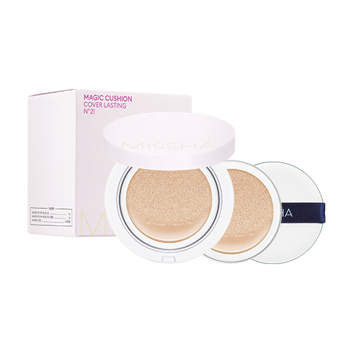 Missha Magic Cushion Cover Lasting SPF50+ PA+++ – Phấn Nước Kiềm Dầu Hoàn Hảo Dành Cho Mùa Hè Bổ sung nước khoáng và cây phỉ giúp se da, khít lỗ chân lông, tăng cường dưỡng ẩm tạo nên một bề mặt make up mịn màng bóng khoẻ