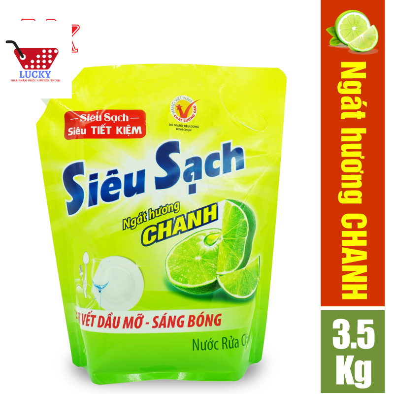 Túi Nước Rửa Chén Lix 3.5Kg Siêu Sạch Hương Chanh- Sạch Bóng Vết Dầu Mỡ