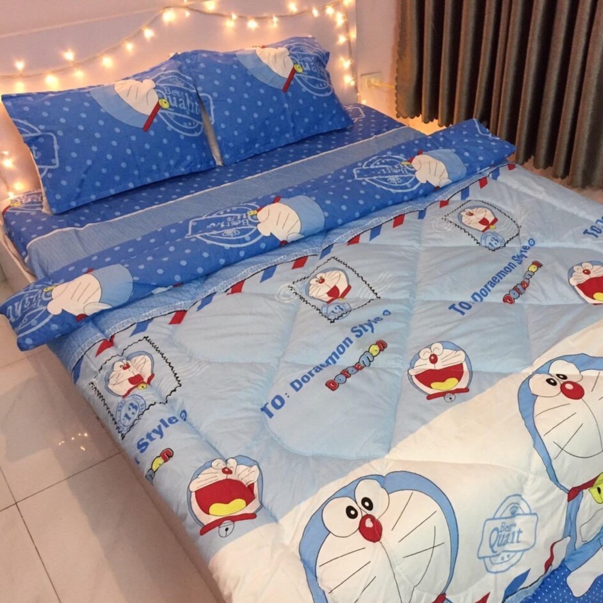 Bộ chăn ga gối chần phao 5 món doremon + tặng vỏ ôm