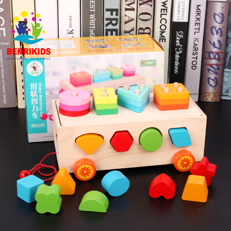 Đồ wooden toy car pull drop-shaped block and the count 2 in 1 help baby learn math jigsaw spliced number by natural wood material safety for children toys kids intelligence attached flap ball attached number included men attached figure blocks