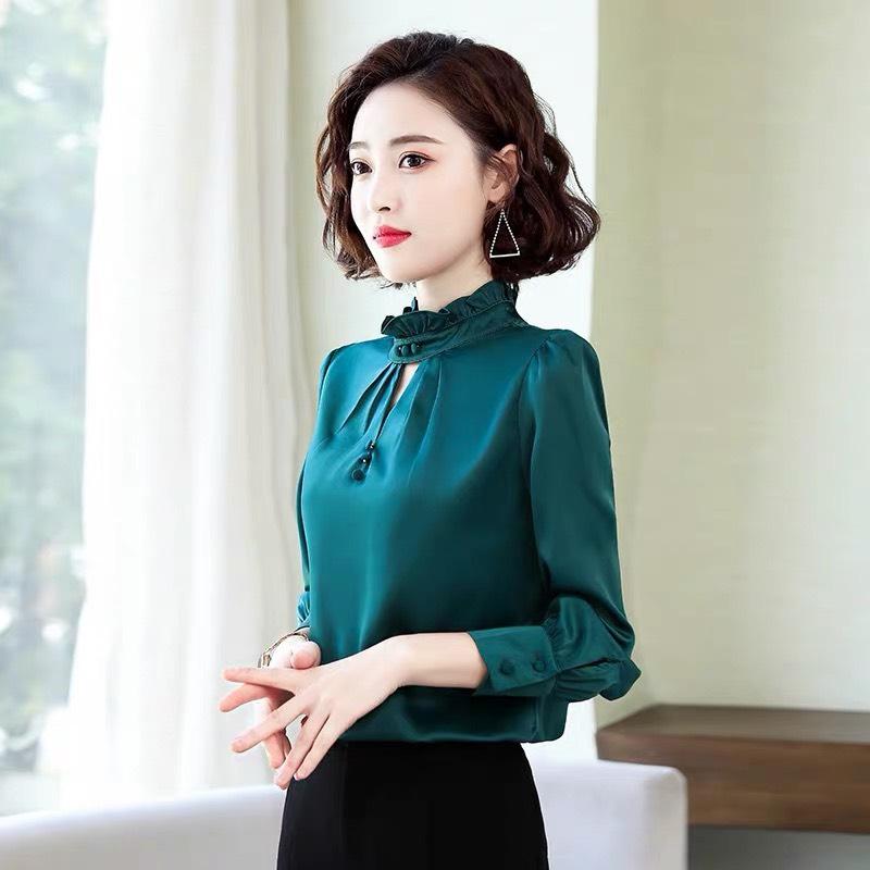 [HCM]ÁO NỮ TAY DÀI PHỐI VOAN LỤA THỜI TRANG CÔNG SỞ CAO CẤP CC