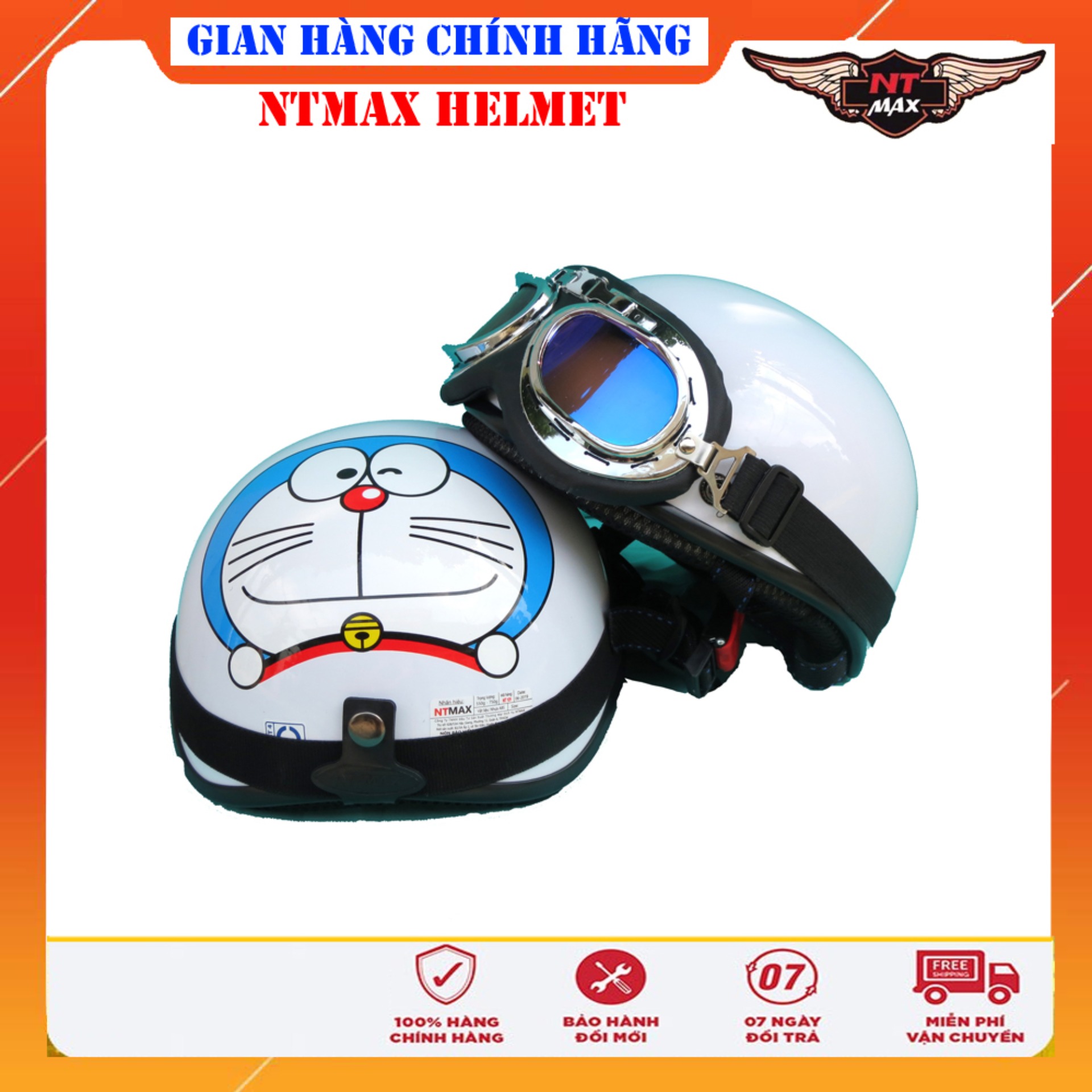 Mũ bảo hiểm NTMAX 1/2 Đôrêmon siêu cute kính phi công hoặc uv400