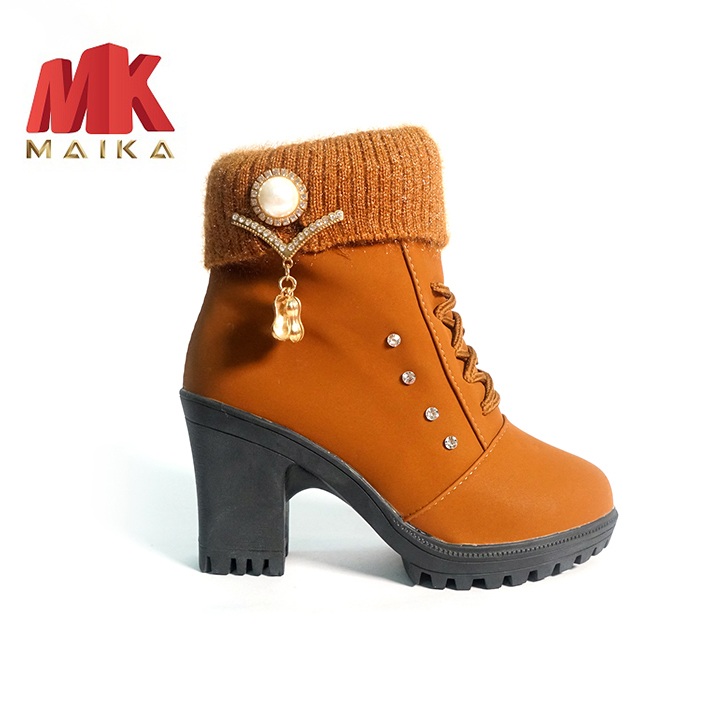 Giày boot nữ đế vuông S106 (Nâu) MKSTORE
