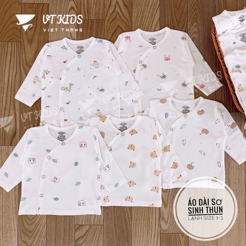 Áo sơ sinh dài tay nền trắng thun lạnh size 3-9kg cho bé yêu
