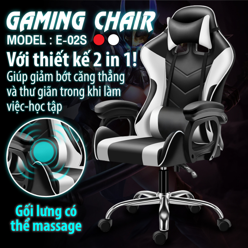 BG Ghế chơi game cao cấp dành cho game thủ model mới E-02S (WHITE) giá rẻ