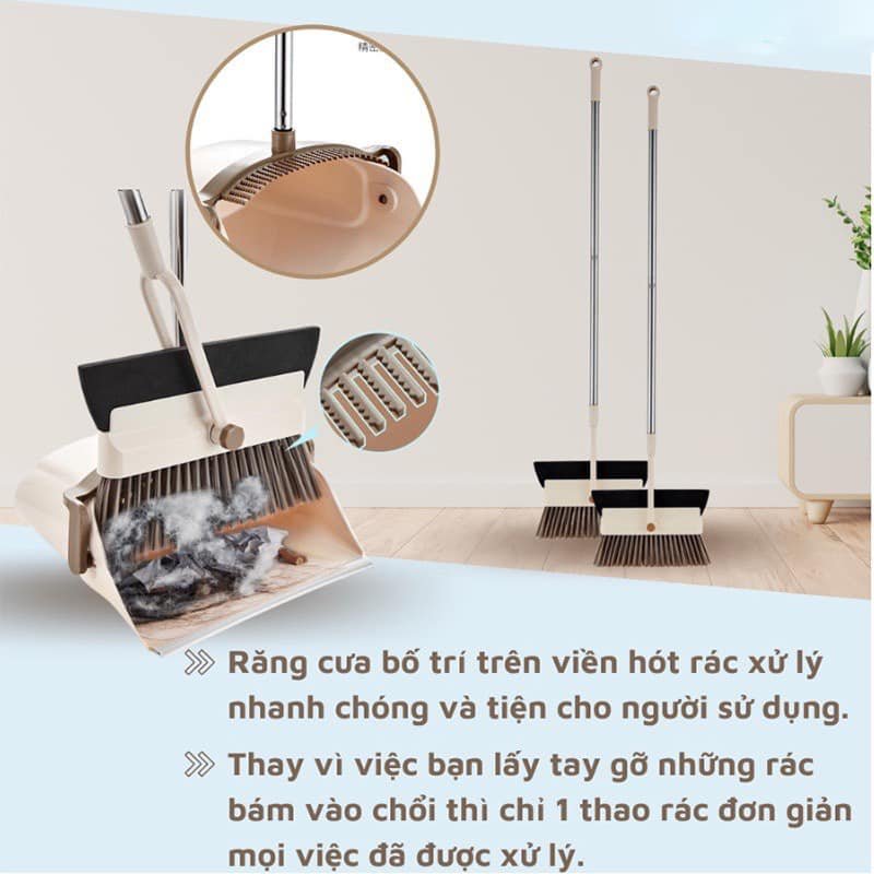 Bộ chổi và ky đa năng Inochi CK4 (lông chổi mịn quét được bụi, cát, lông thú cưng) [HCM-Giao hoả tốc 2h]