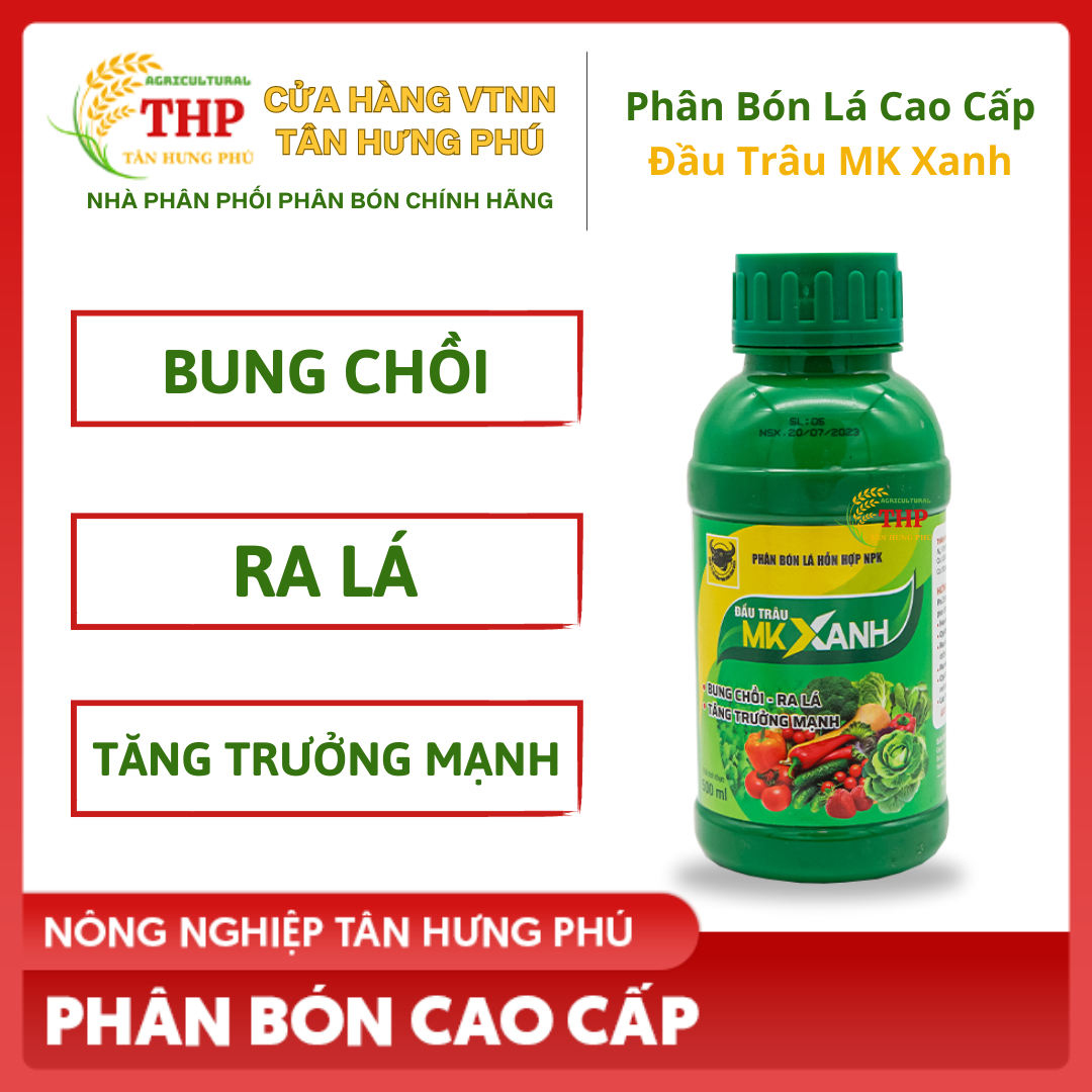 Phân bón lá npk cao cấp đầu trâu mk xanh chai 500ml