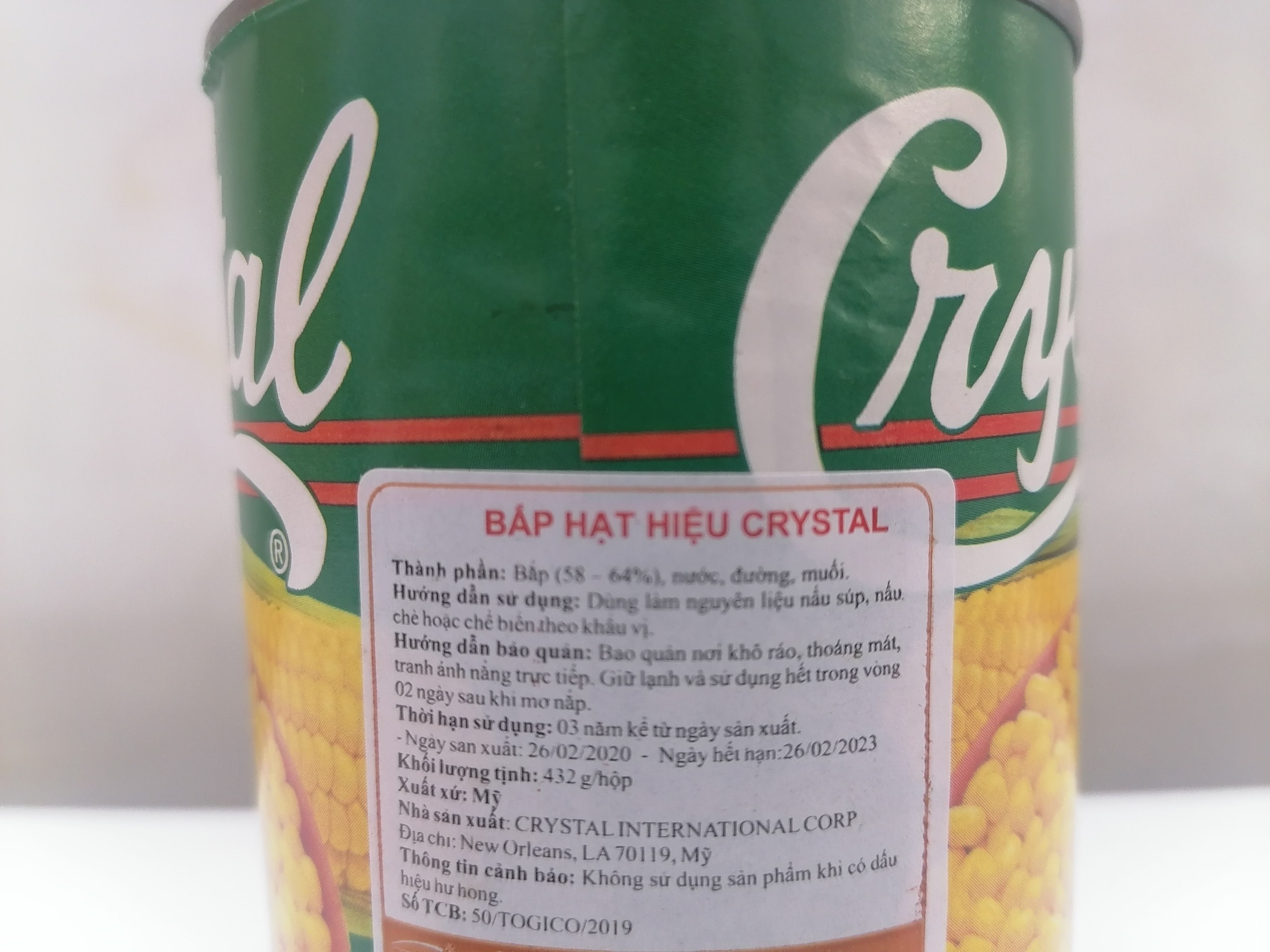 [432g] Bắp ngọt nguyên hạt [USA] CRYSTAL Whole Kernel Golden Sweet Corn (tgc-hk)