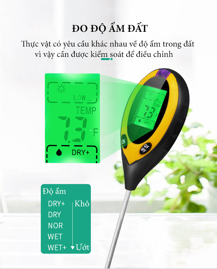 Máy đo độ PH trong đất 4in1( PH, nhiệt độ, độ ẩm và ánh sáng)