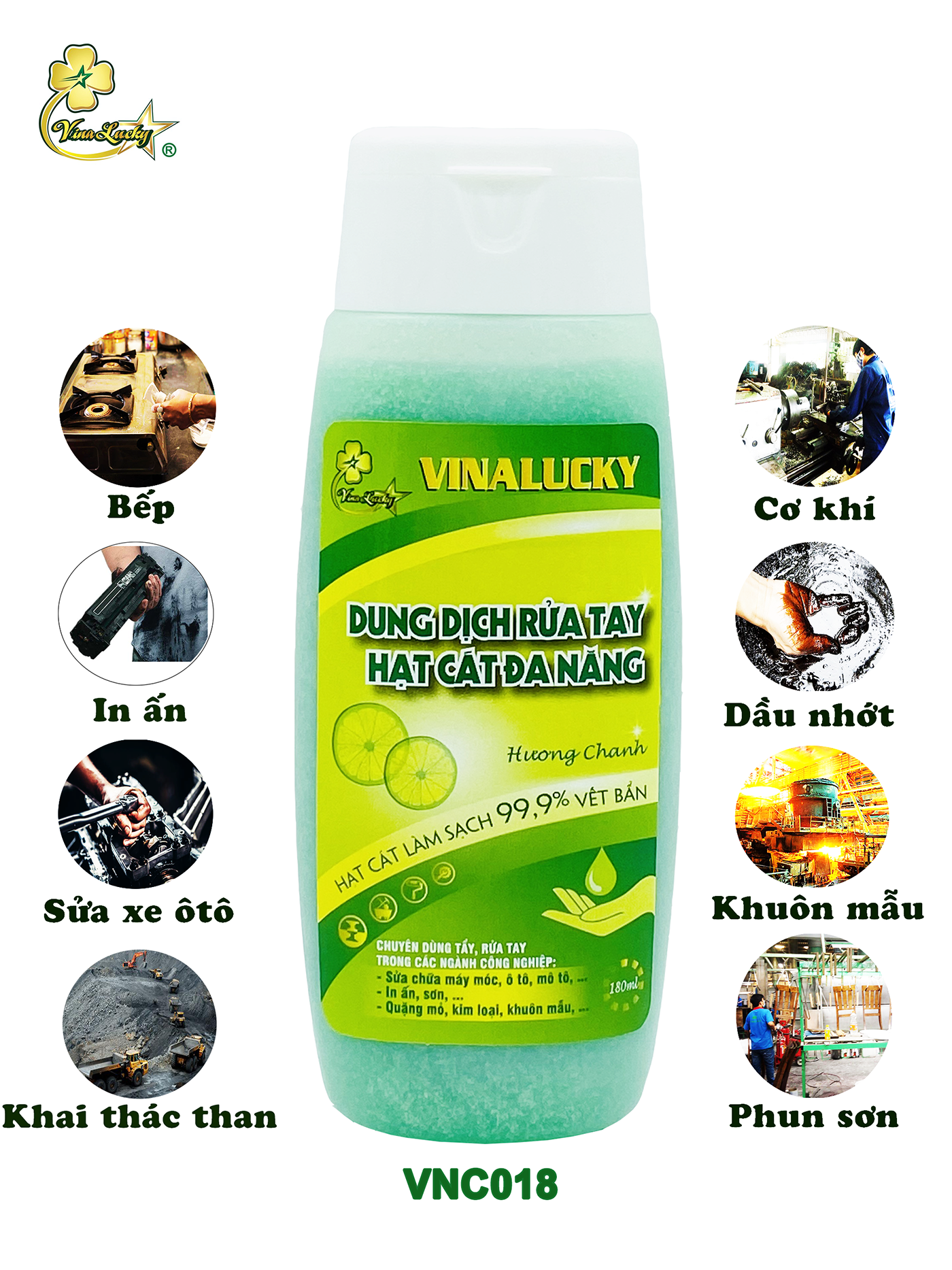 Dung dịch rửa tay hạt cát đa năng VinaLucky 180ml
