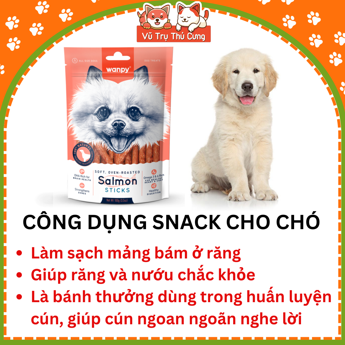Snack Que thưởng cho chó Wanpy vị cá hồi 100g