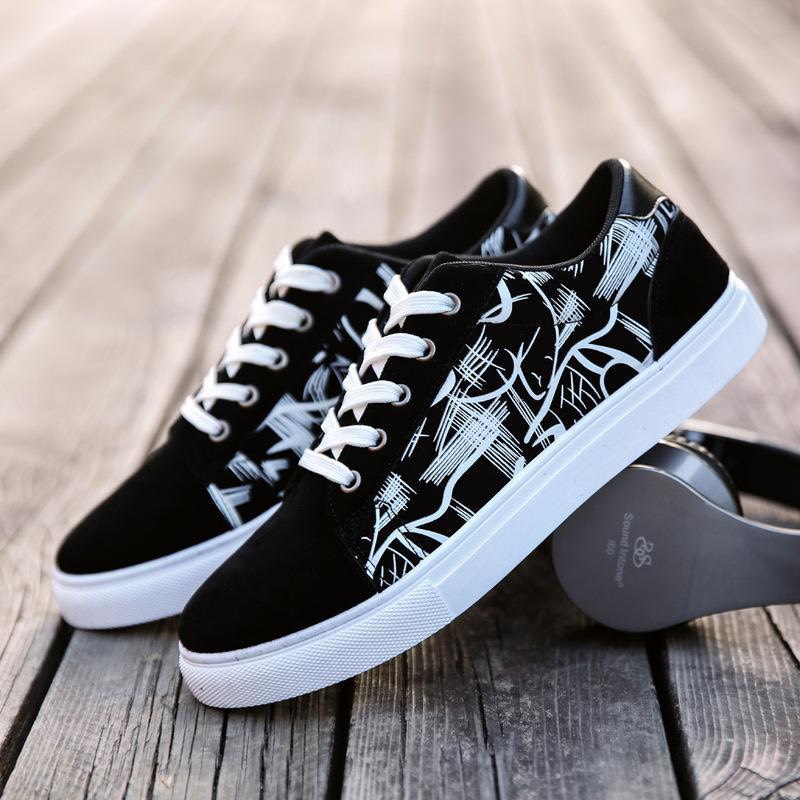 Giày nam thể thao sneaker - cổ ngắn họa tiết đen trắng đen đỏ bền đẹp