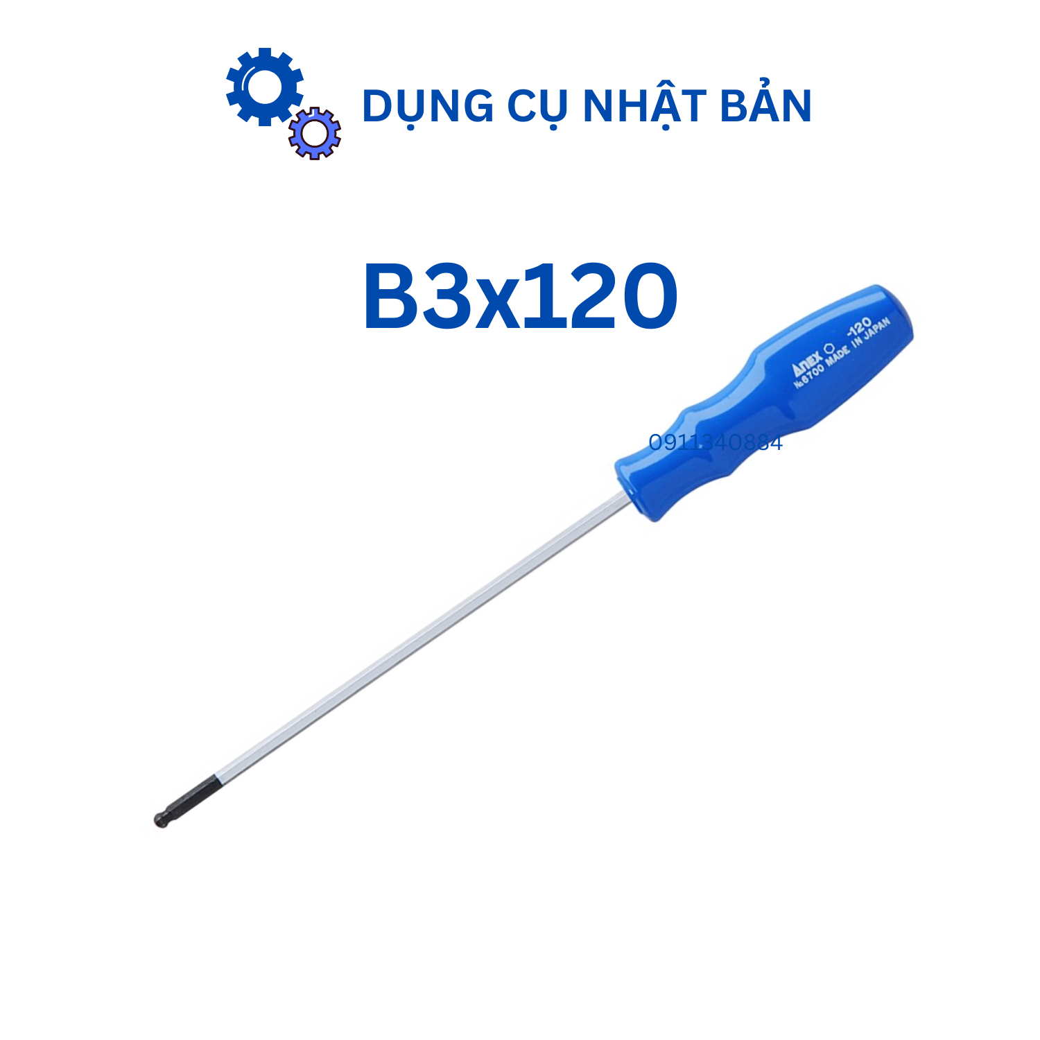 Tô vít lục giác đầu bi đầu B3 dài 120mm Anex Nhật Bản - tô vít đầu bi - tô vít lục giác - tô vít nhật bản - tô vít siêu dài - tô vít anex - tô vít cao cấp