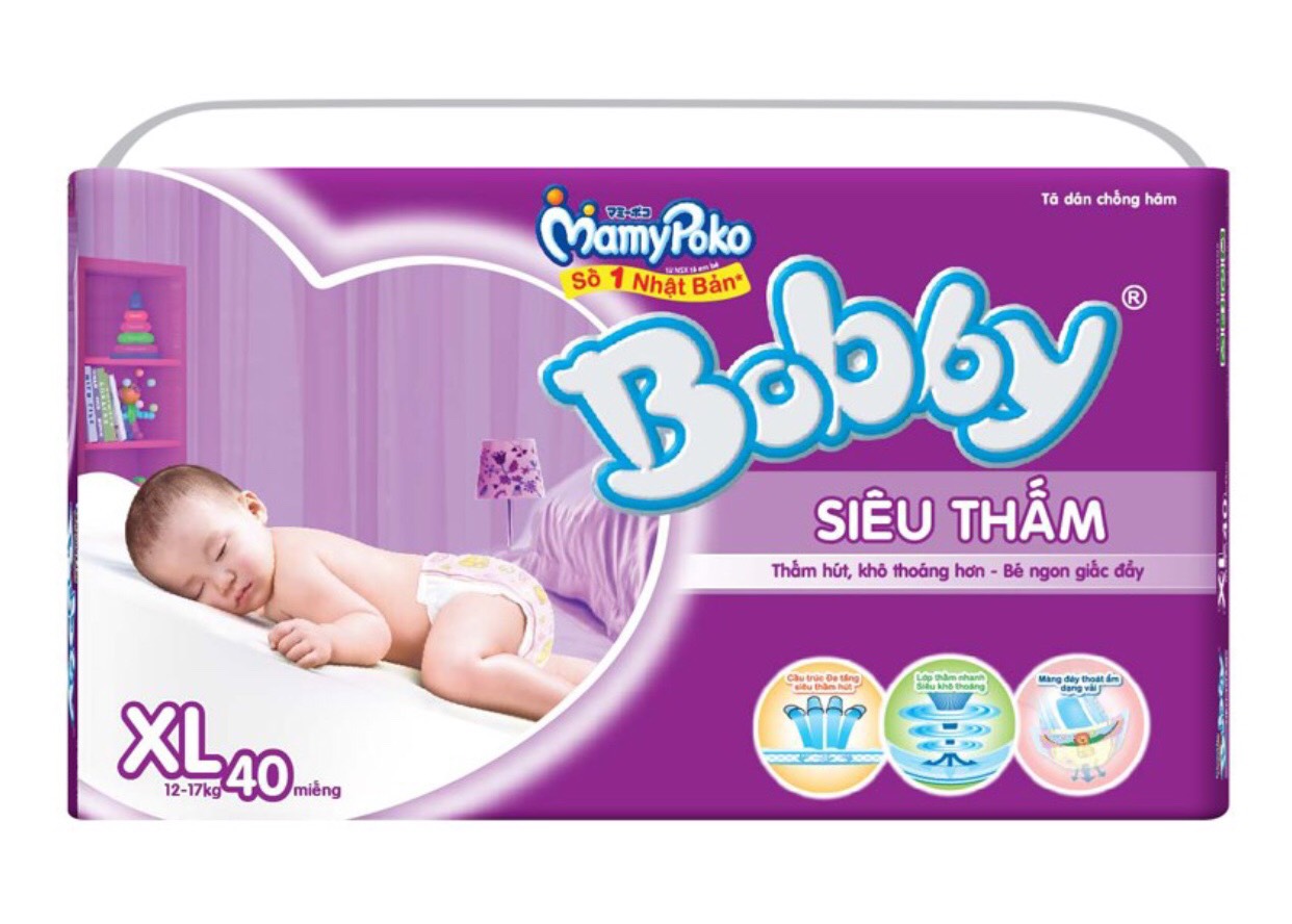 [HCM]Gia sốc- Bỉm tã dán bobby size XL40