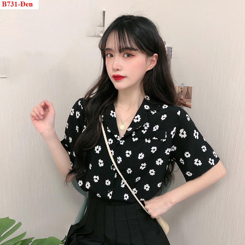 B731- Áo sơ mi hoa cổ vest