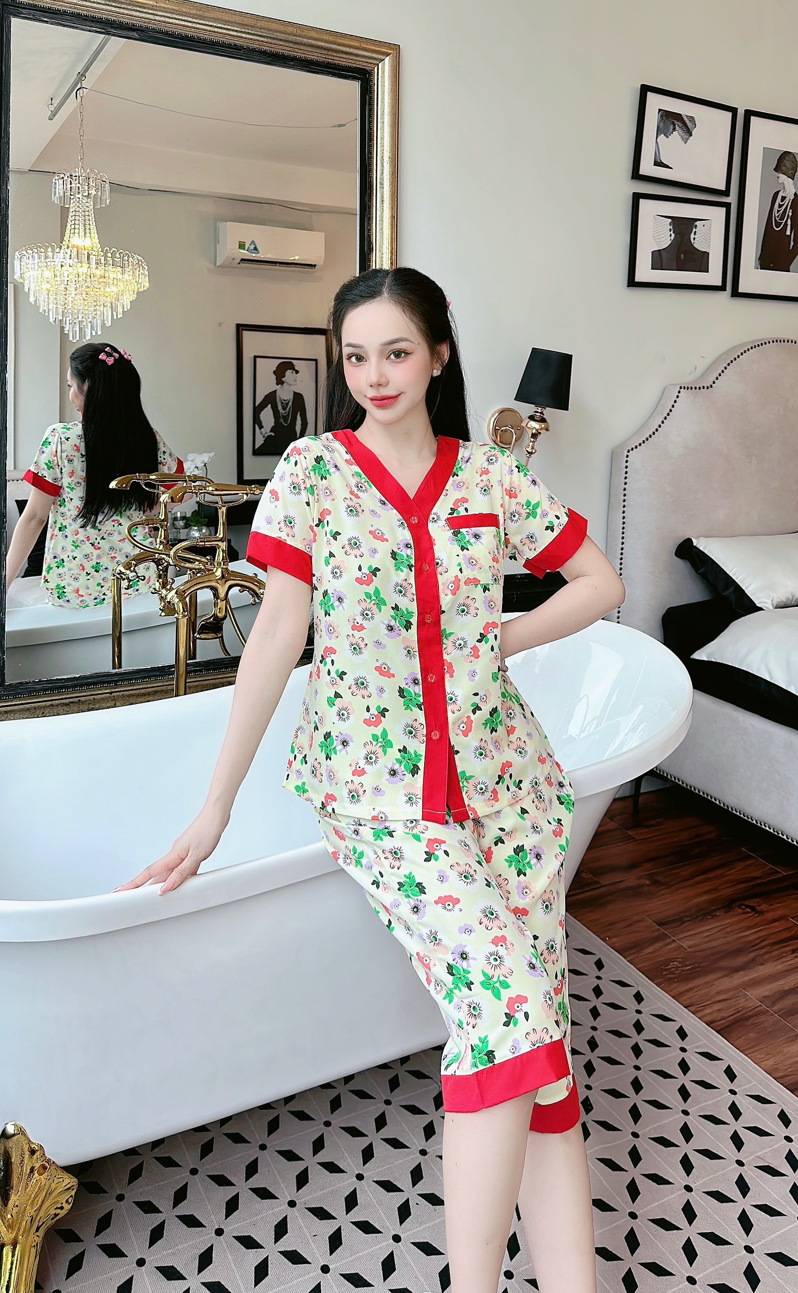 [3 size 46-62KG] Đồ bộ LỤA PIJAMA HOA LÁ MỀM MÁT DỄ THƯƠNG thời trang