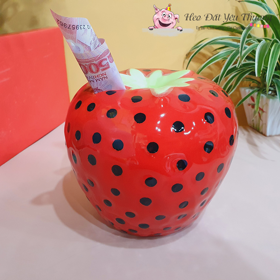 Dâu tây tiết kiệm 3 size từ nhỏ đến to ống tiết kiệm heo đất lợn đất quà tặng, trang trí decor góc học tập, làm việc, phòng khách