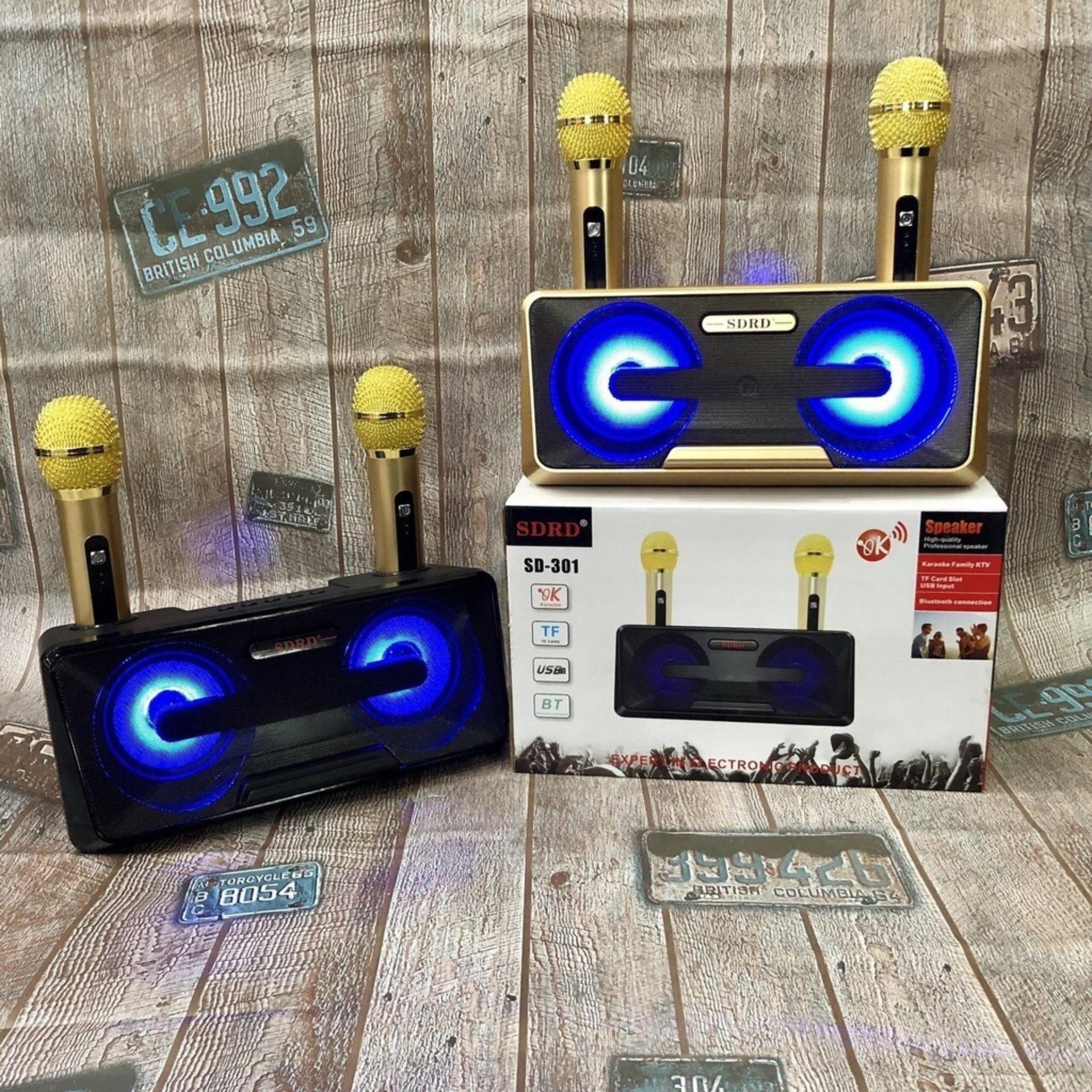Loa Karaoke Hàng Nhật Mini Micro Kèm LoaMic Hát Cầm Tay - Loa Bluetooth Karaoke SDRD SD-301 Kèm 2 Mic Không Dây Loa karaoke xách tay di động Loa karaoke bluetooth kiêm giá đỡ ĐT Phân Phối Và Bảo Hành 12 tháng