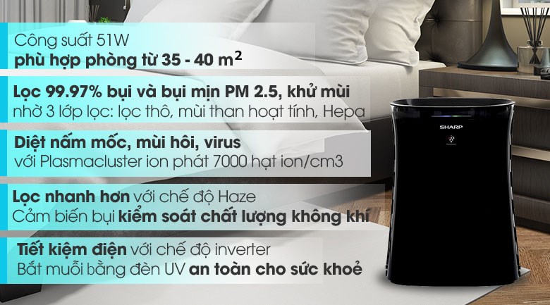 Máy lọc không khí và bắt muỗi Sharp FP-GM50E-B (40m2 Thái Lan)