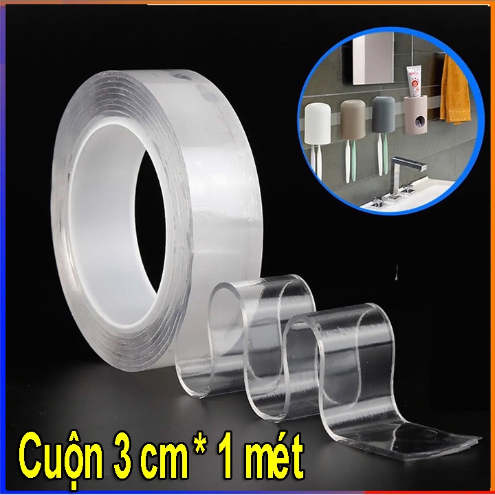 Băng dính 2 mặt nano trong suốt cuộn 2-3-5-10 mét siêu dính