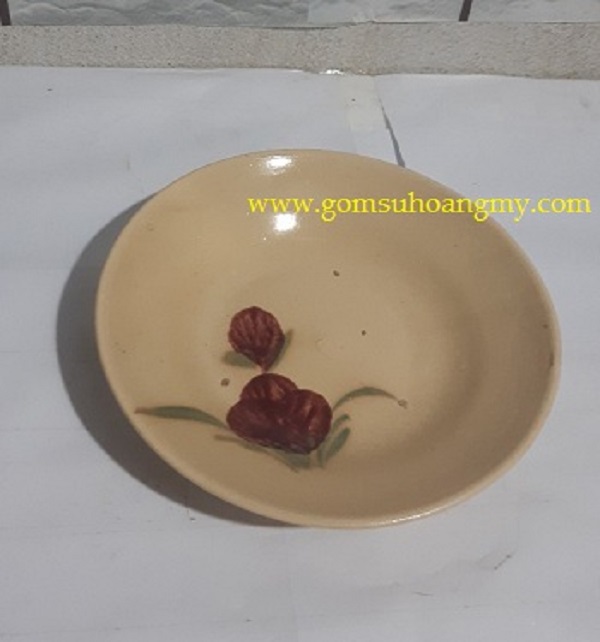 Giá rẻ - combo 5 đĩa kiểu xưa hoa đỏ ( hàng sành thô sơ )