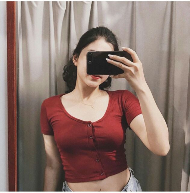 Áo croptop nút Thật Vải dày đẹp (Nút Gài) A3-G00