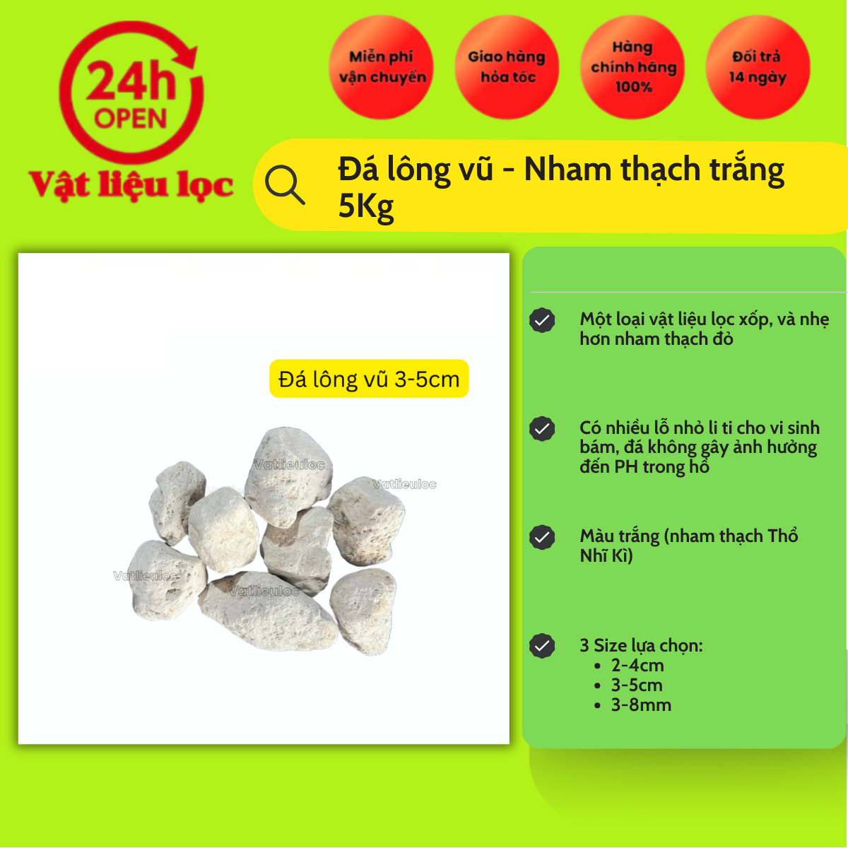 Combo 05Kg Đá Lông Vũ Nham Thạch Trắng