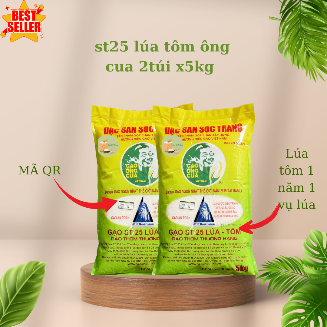 10kg gạo st25 Lúa tôm ông cua compo 2túi x5kg