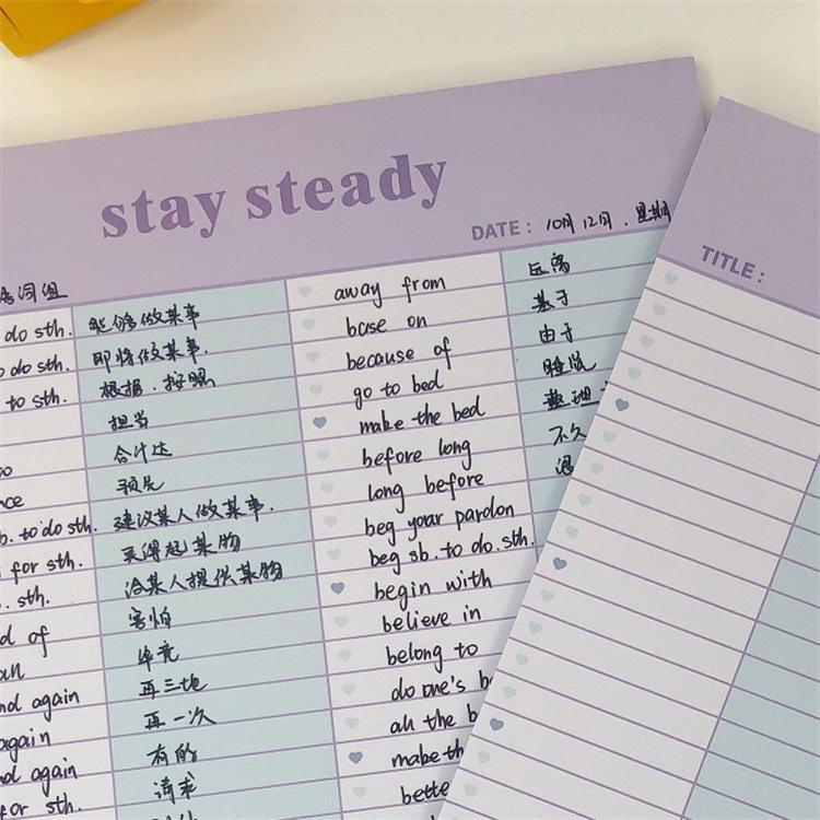 Giấy học từ vựng ngoại ngữ Tập note Stay steady 30 tờ ôn tập từ mới ngữ pháp khổ B5