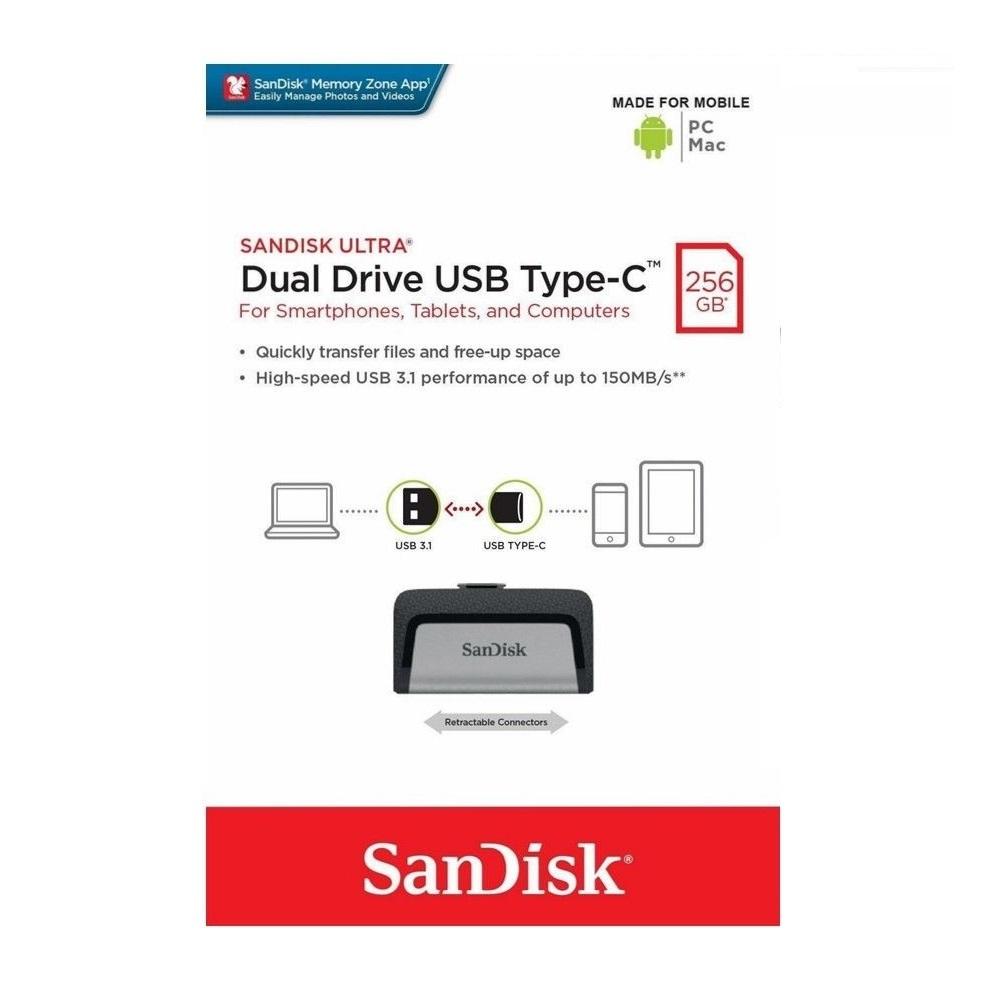 Usb otg sandisk ultra dual type-c 3.1 256gb 150mb/s