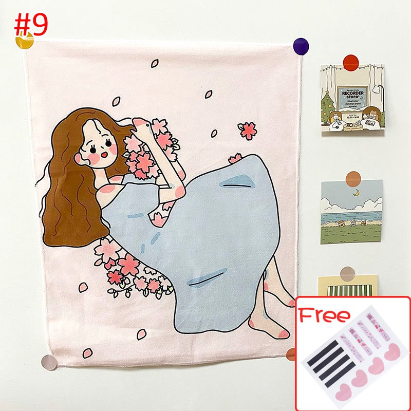 Vải treo tường hoạ tiết hình cô gái xinh xắn trang trí không gian nhà cửa