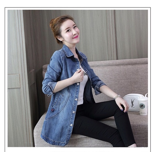 Áo khoác jean dài cổ sơ mi size M L