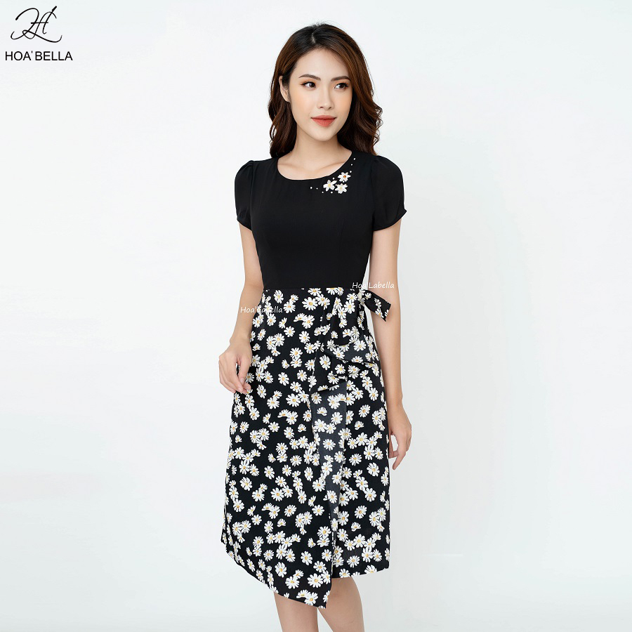 Đầm Liền HOABELLA Hoa Cúc Thắt Nơ Eo Chất Lụa Siêu Xinh (MD21)