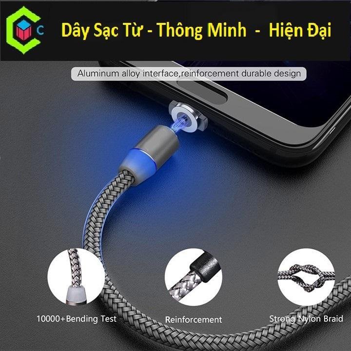 Cáp sạc nam châm tròn xoay 360 độ chân sạc micro,ip,type-c