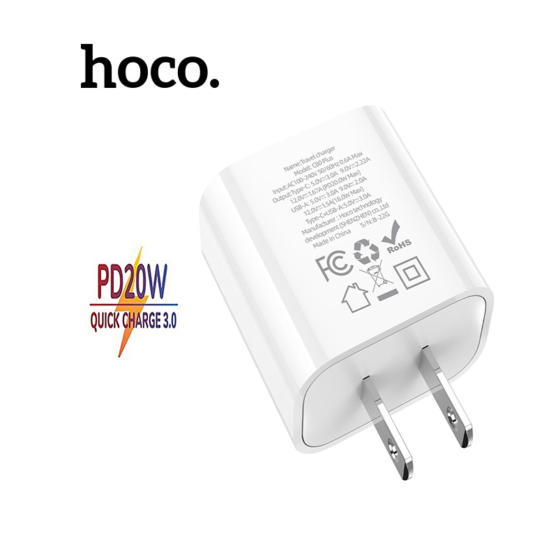Cóc sạc nhanh hoco c80 plus 2 cổng sạc usb và type-c sạc nhanh pd20w +qc3.0