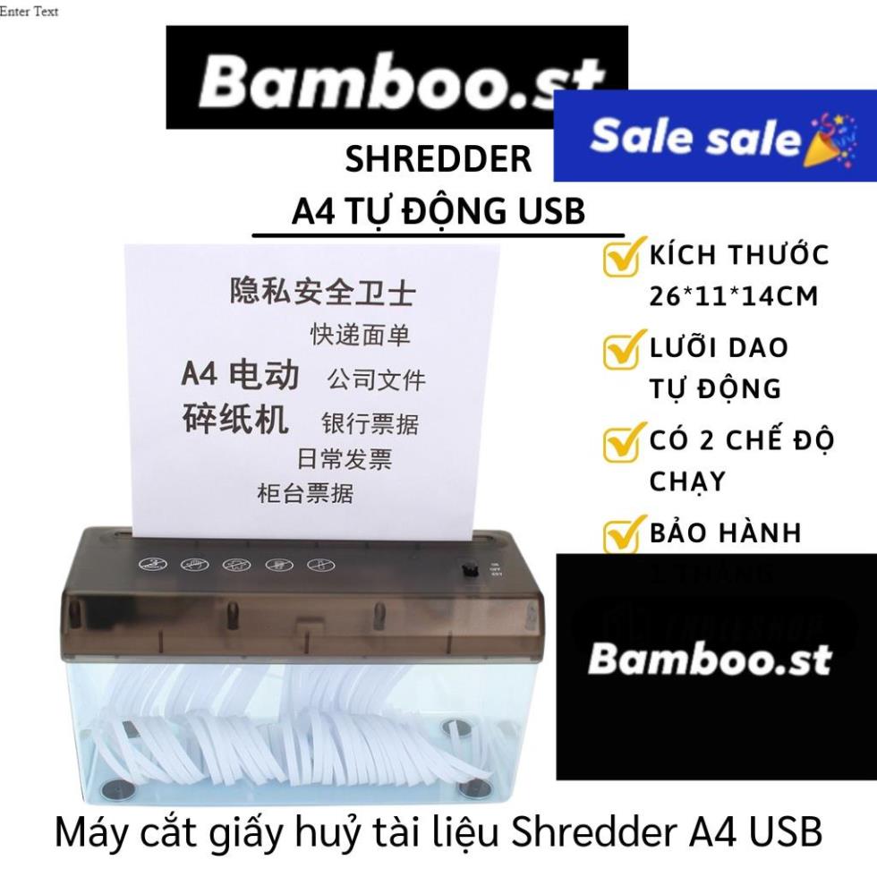 Máy cắt giấy huỷ tài liệu tự động Shredder khổ A4 cắm điện USB hoặc dùng pin màu đen hàng cao cấp fullbox 1008