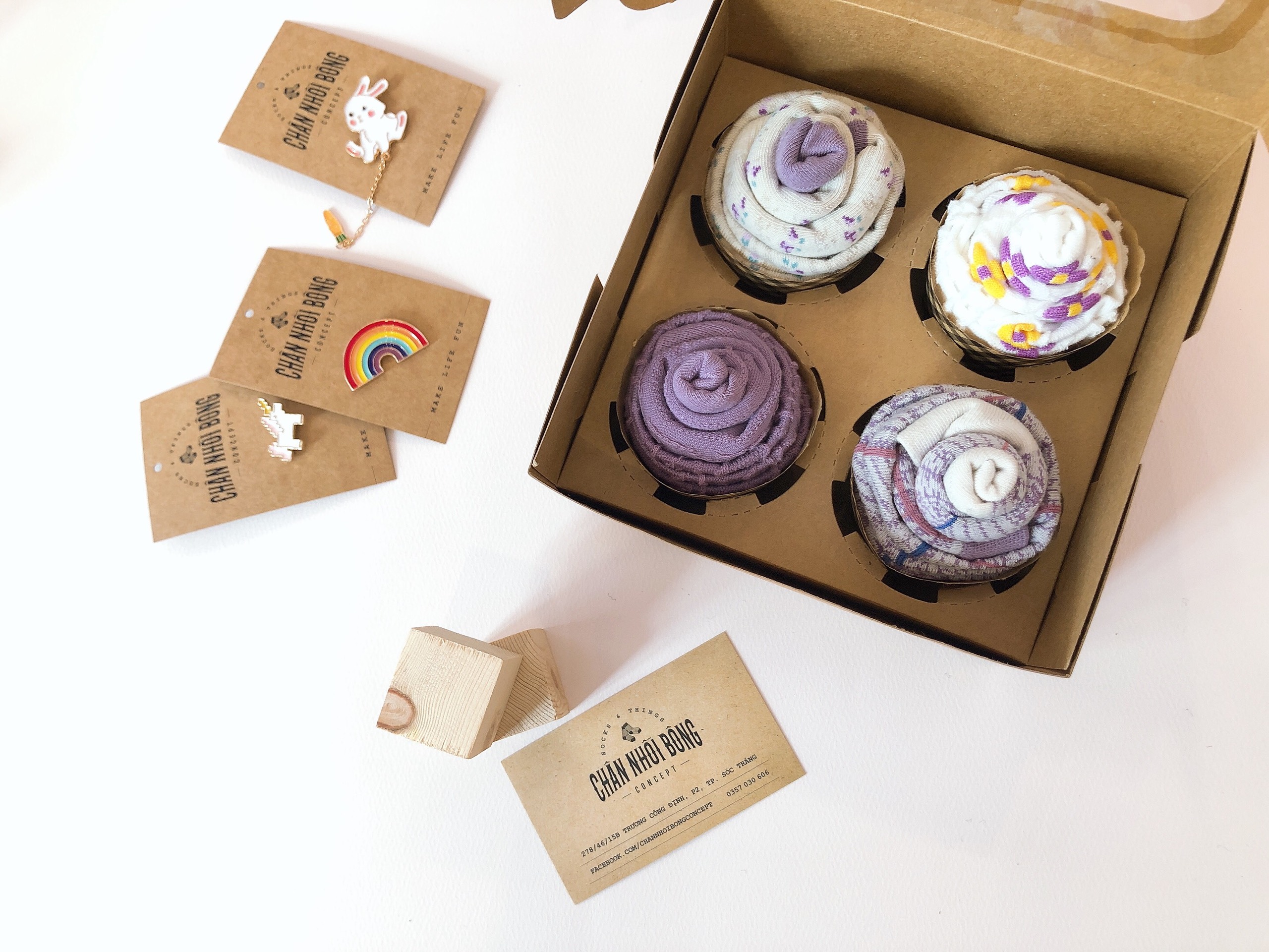 Combo hộp cupcake quà tặng 4 đôi vớ tím pastel (inbox shop chọn màu)