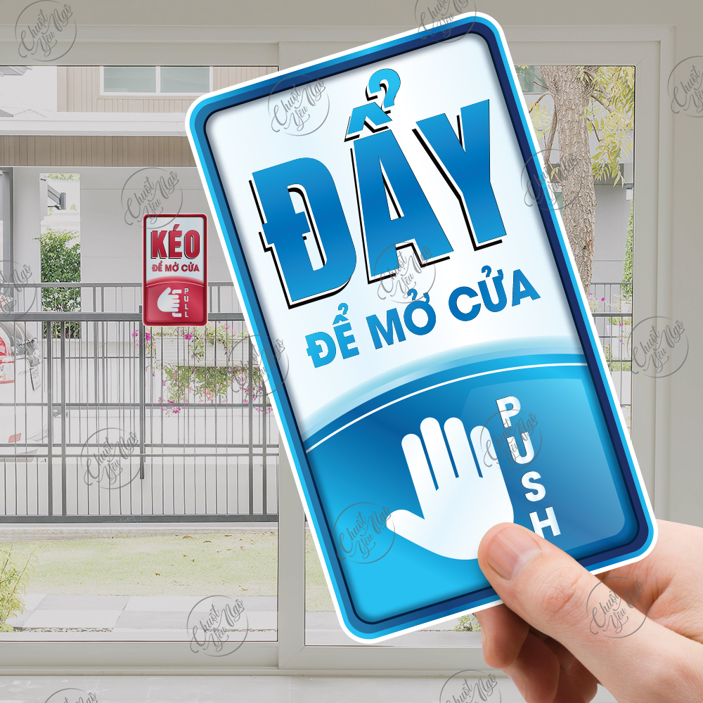 Miếng dán pull push đẩy kéo decal hình dán cửa kính decor trang trí cửa ra vào chất liệu chống thấm nước 19x11cm