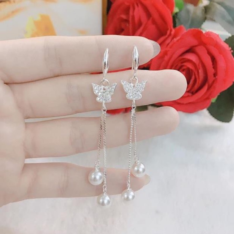 Bông tai nữ bạc thật dáng dài cá tính, nổi bật bông tai bướm-JQN gian hàng chính hãng cam kết bạc chuẩn, chất lượng không lo đen xỉn