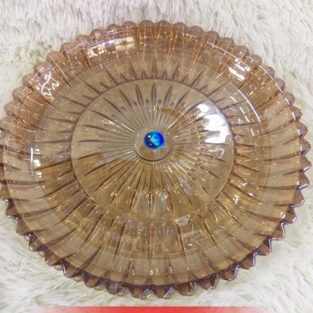 Đĩa thủy tinh vàng tròn 30cm