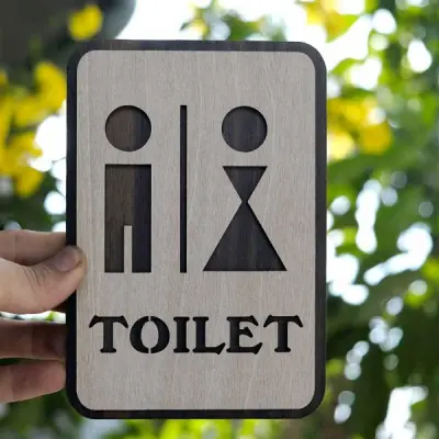 Bảng Toilet Gỗ dán cửa nhà vệ sinh trang trí . Xưởng tranh Habu