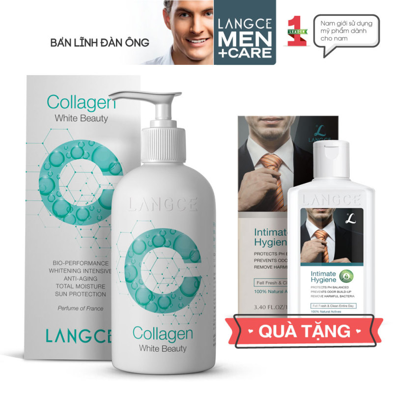 Collagen Trắng Da Toàn Thân Giữ Ẩm Mềm Mịn 250ml cho Nam TẶNG Gel Vệ Sinh Vùng Kín Nam 100ml LANGCE giá rẻ